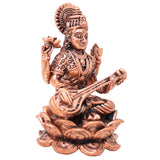 Handcrafted Copper Saraswati Idol, Goddess of Wisdom Murti for Pooja, Home Decor, Vastu & Gifting, Brown, 3 Inch, 1 Piece