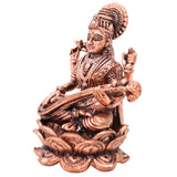 Handcrafted Copper Saraswati Idol, Goddess of Wisdom Murti for Pooja, Home Decor, Vastu & Gifting, Brown, 3 Inch, 1 Piece