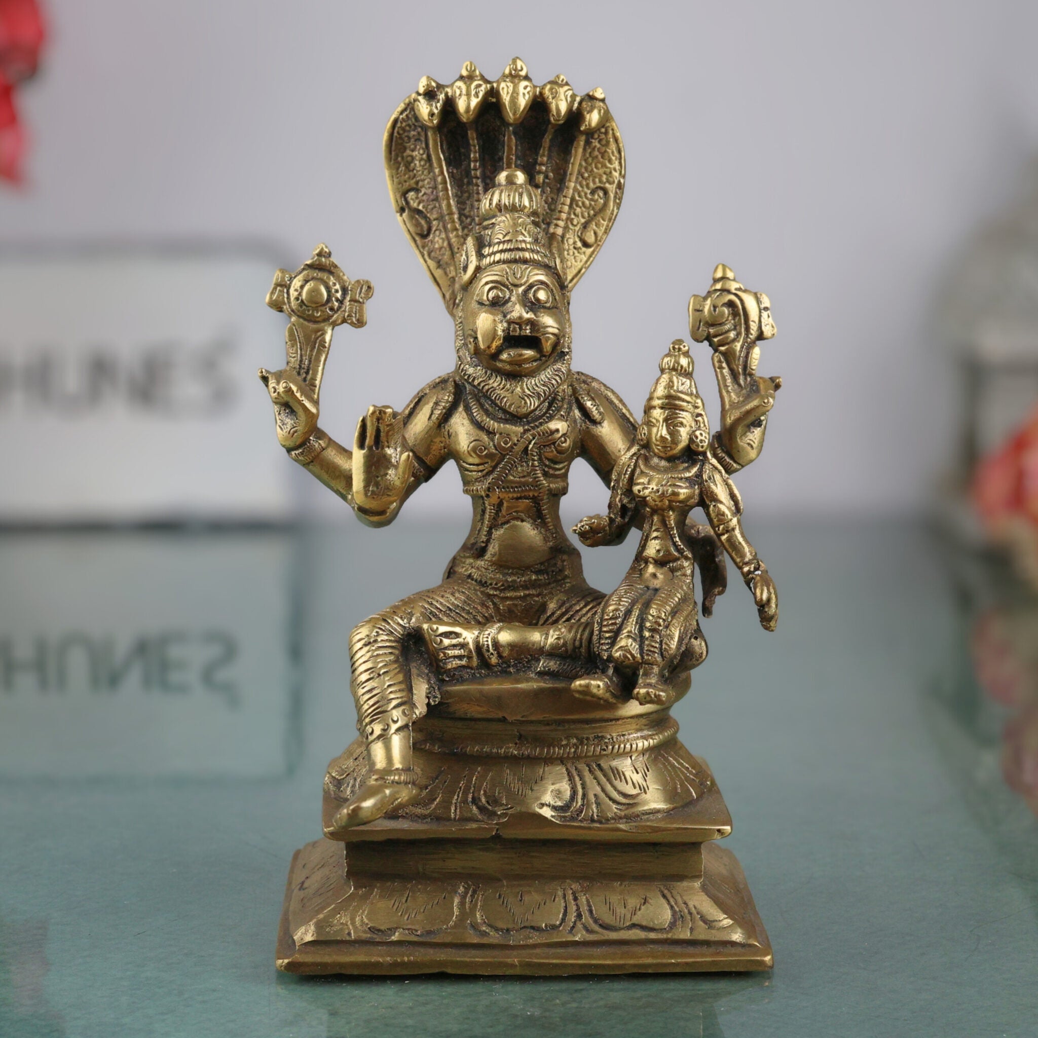 Brass Lakshmi Narasimha Idol, Laxmi Narasingh Ji Ki Murti, Narasingha Silai
