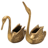 Brass Swan & Duck Card Holder, Peetal Pen Stand, Decorative Brass Desk Organizer, Handcrafted Pittal Idol, Traditional Indian Brass Sculpture, Gold, 8 Inch, 1 Piece