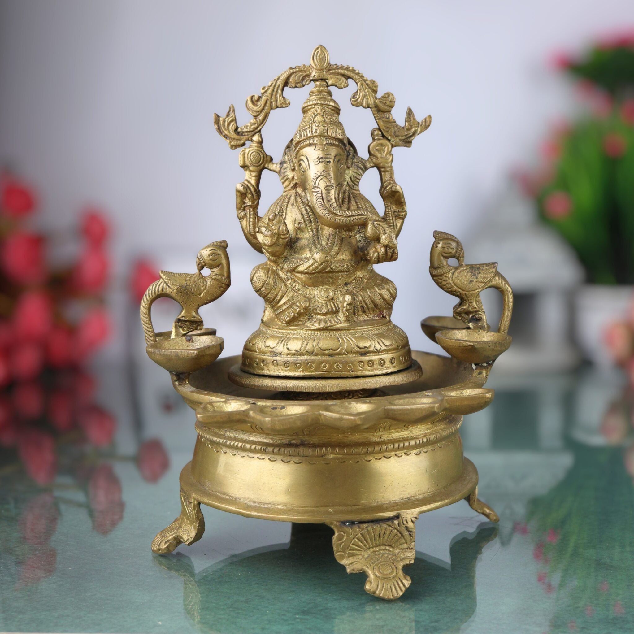 Brass Ganesh Diya Idol for Pooja – Handcrafted Vinayaka Deepam | Ganapati Pillaiyar Vilakku | Siddhi Vinayak Ganesha Murti for Home Temple Decor
