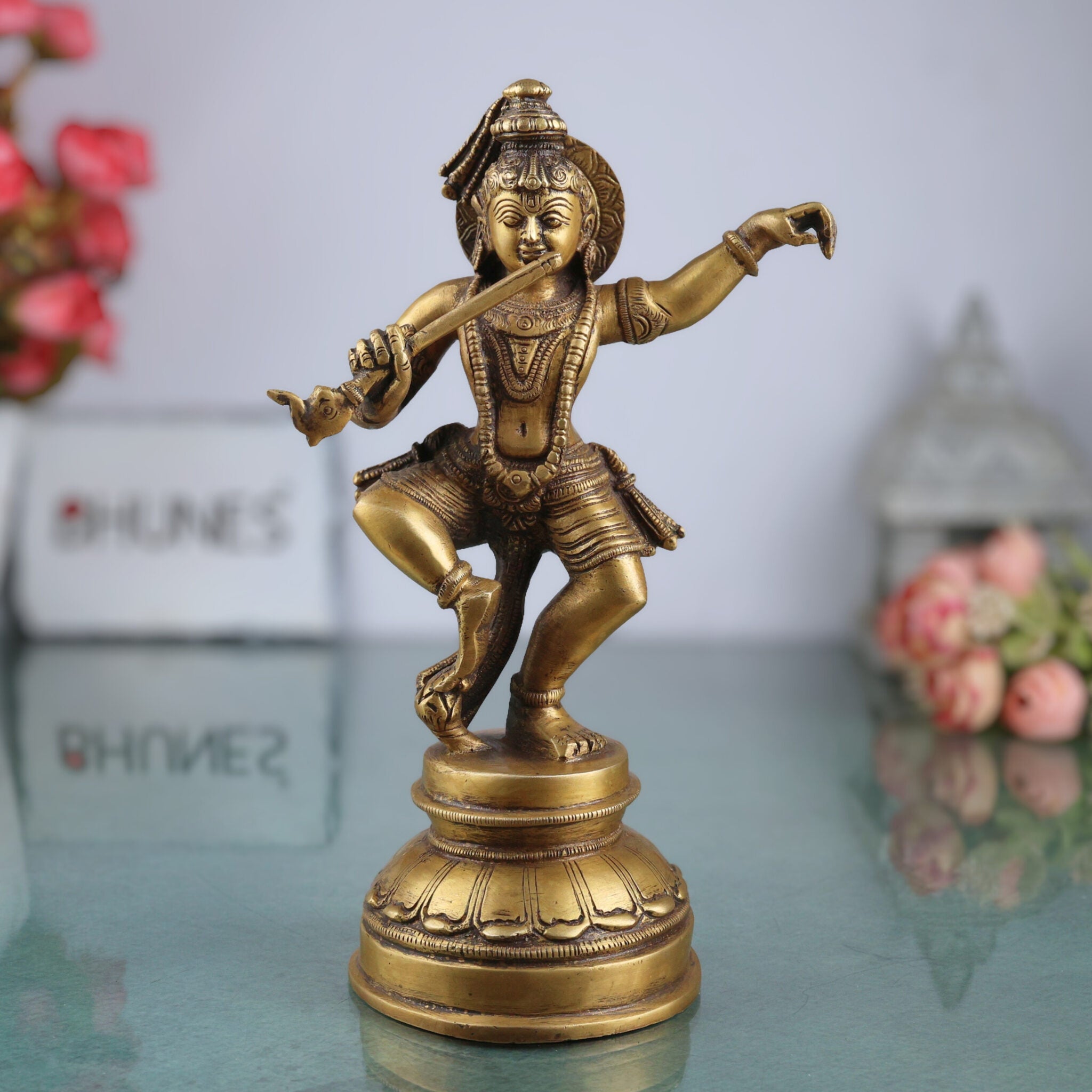 Brass Bal Gopal Krishna Idol | Laddu Gopal Murti | Makhan Chor Kanha Statue | Natkhat Krishna Sculpture for Pooja, Home Temple & Decor