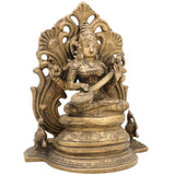 Brass Saraswati Idol, Peetal Sharada Devi Murti, Vagdevi Veenapani Statue, Bharati Gayatri Saraswati Vigraha for Pooja Room, Home Decor & Gifts,Gold, 9.5 Inch, 1 Piece