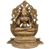 Brass Mahalakshmi Padmasana Idol with Prabhavali – Handcrafted Shree Lakshmi | Kamala Devi | Dhana Lakshmi | Gaja Lakshmi | Ashtalakshmi Statue for Puja, Home & Temple Decor,Gold, 9.5 Inch, 1 Piece