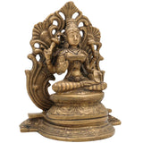 Brass Mahalakshmi Padmasana Idol with Prabhavali – Handcrafted Shree Lakshmi | Kamala Devi | Dhana Lakshmi | Gaja Lakshmi | Ashtalakshmi Statue for Puja, Home & Temple Decor,Gold, 9.5 Inch, 1 Piece