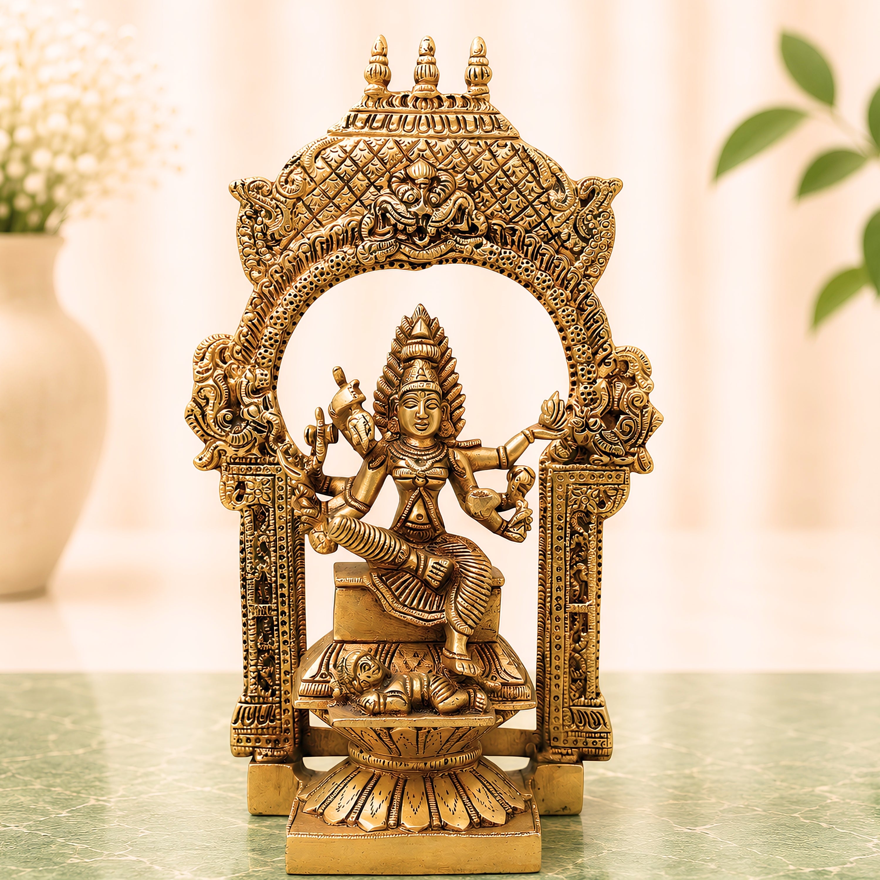Brass Mariamman Idol with Chowki and Prabhavali