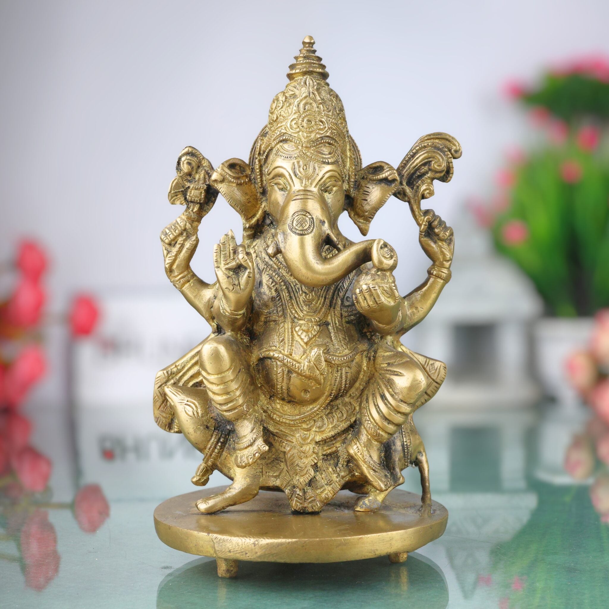 Handcrafted Brass Ganesha Idol | Vinayaka Ganpati Murti in Peetal for Home Temple, Vastu, Pooja Decor & Gifting – Ekadanta, Pillaiyar, Siddhivinayak Statue