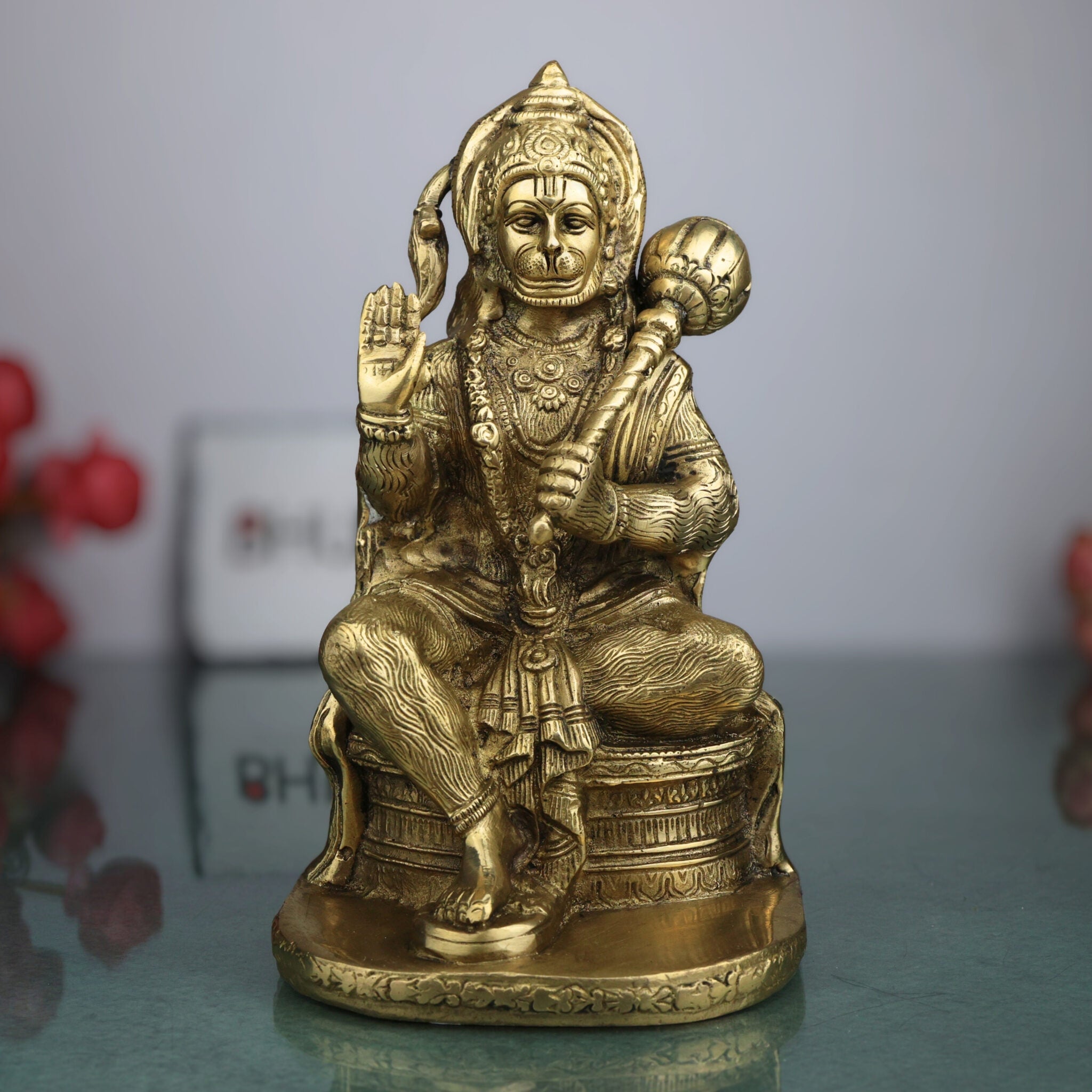 Brass Hanuman Idol – Maruti Anjaneya Bajrang Bali Pital Murti | Vayuputra Sankat Mochan Statue for Home Temple Decor & Gifts – 2.05 KG