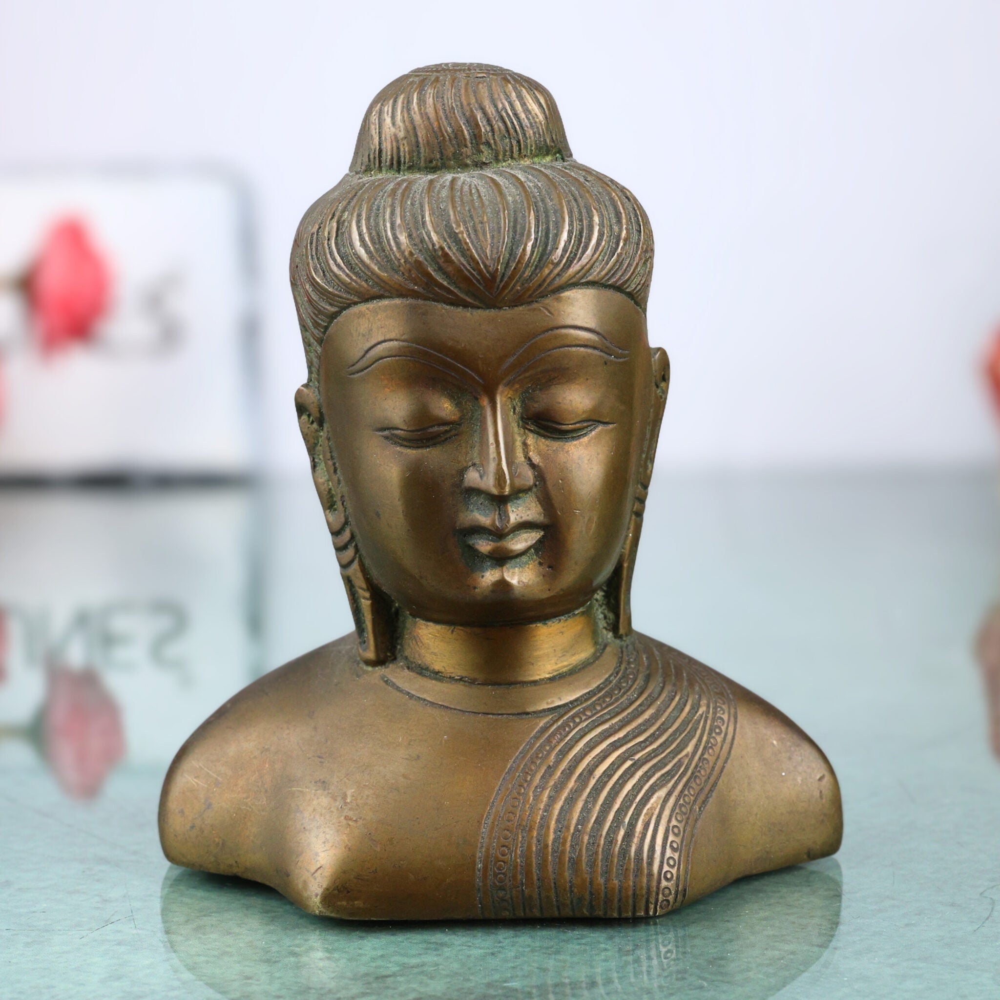 Handcrafted Brass Buddha Head Idol | Gautama Buddha Shakyamuni Murti | Meditating Buddha Sculpture for Home Decor, Puja & Spiritual Gifts