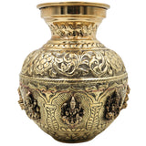 Brass Kalash Pooja Pot,Traditional Handcrafted Sacred Kalasam for Hindu Worship, Home Temple Decor & Gifting, Gold, 7 Inch, 1 Piece