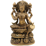 Handcrafted Brass Maha Lakshmi Idol | Shri Kamala Devi | Ashta Lakshmi Sculpture for Pooja, Home Temple, and Vastu Decor, Gold, 9 Inch, 1 Piece
