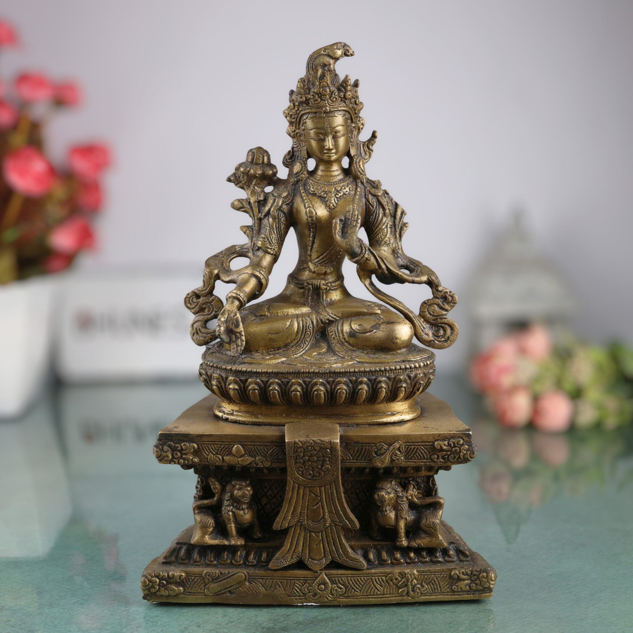 brass, decor, decoratives, figurine, gift, gifting, gifts, goddess, Green Tara brass idol, Green Tara brass moorthi, Green Tara brass murti, Green Tara brass pratima, Green Tara brass sculpture, Green Tara brass statue, Green Tara brass vigraha, Green Tara deity brass, hitale, hittale, home, idol, idols, item, maa, peetal, pital, pittal, pittalai, pooja, product, sculpture, showpeice, silai, tara, Tara Devi brass idol, Tara Maa brass murti, Tara Maa brass statue, Tara Maa brass vigraha, taramma, Tibetan Bud