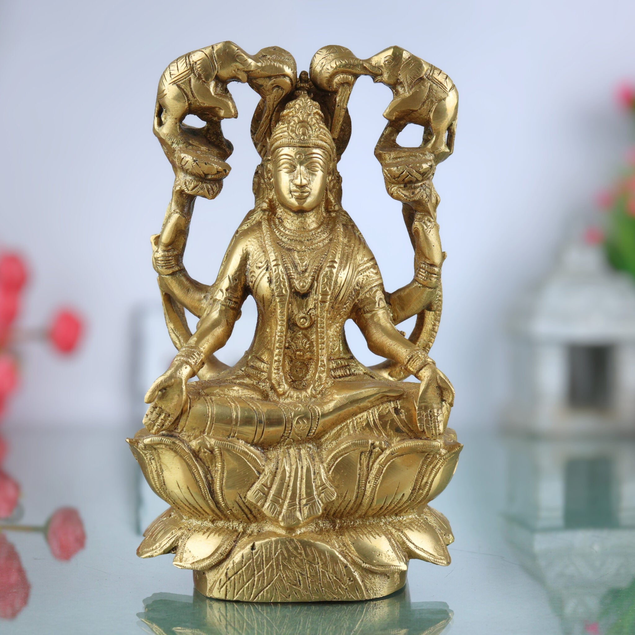 Handcrafted Brass Gaja Lakshmi Idol | Lakshmi Devi with Elephants | Gajalakshmi Murti for Pooja, Temple & Home Decor