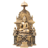 Brass Buddha Idol in Ashtamangala Pose, Gautama Buddha Murti Meditation Statue for Home Decor, Feng Shui, Vastu & Pooja,Gold, 11 Inch, 1 Piece
