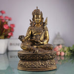Brass Padmasambhava Idol | Guru Rinpoche Statue | Lotus Born Master Murti | Tibetan Buddhist Lama Sculpture for Home Temple & Meditation Decor