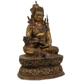 Brass Padmasambhava Idol | Guru Rinpoche Statue | Lotus Born Master Murti | Tibetan Buddhist Lama Sculpture for Home Temple & Meditation Decor, Gold, 13 Inch, 1 Piece