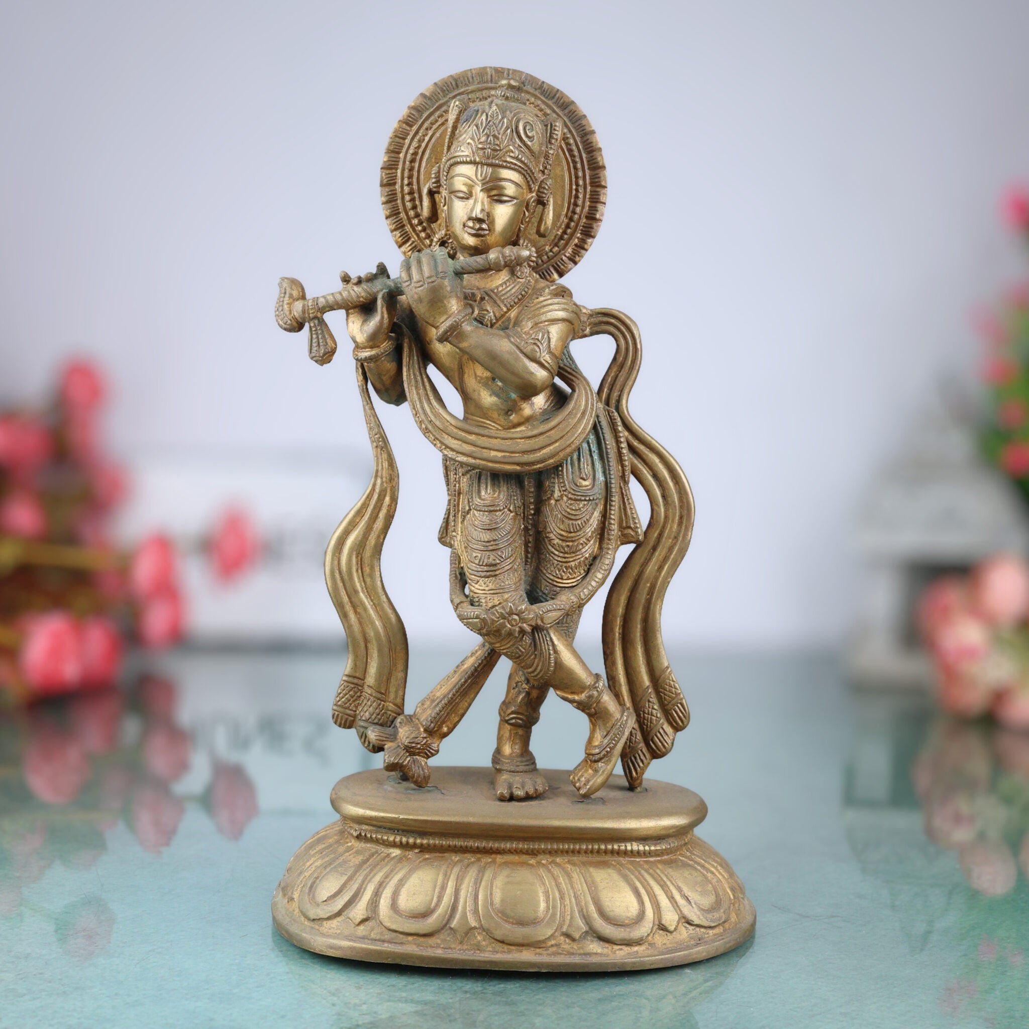 Brass Lord Krishna Idol | Bal Gopal | Govinda | Natkhat Kanha | Murli Manohar | Banke Bihari Murti for Pooja, Home Temple & Decor
