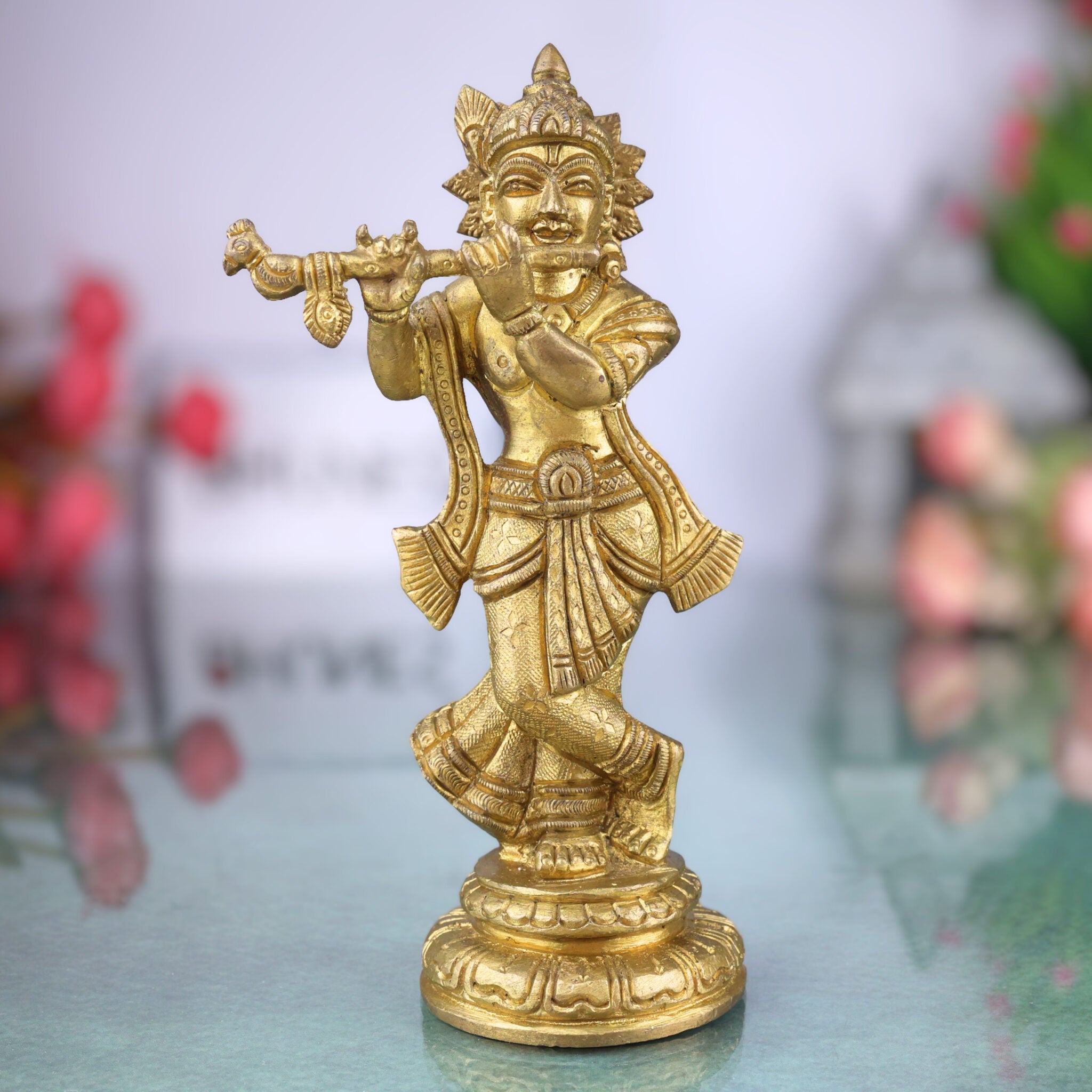 Brass Krishna Idol – Handmade Lord Krishna Murti, Gopal Statue, Govinda Vigraham, Balakrishna Sculpture, Radha Krishna Idol for Pooja, Home, Temple & Office Decor