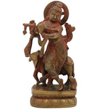 Brass Krishna with Cow Idol | Bal Gopal Govinda Murti | Peetal Kanhaiya Statue for Puja, Home Decor & Gifts, Gold, 8 Inch, 1 Piece