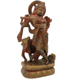 Brass Krishna with Cow Idol | Bal Gopal Govinda Murti | Peetal Kanhaiya Statue for Puja, Home Decor & Gifts, Gold, 8 Inch, 1 Piece