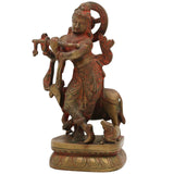 Brass Krishna with Cow Idol | Bal Gopal Govinda Murti | Peetal Kanhaiya Statue for Puja, Home Decor & Gifts, Gold, 8 Inch, 1 Piece