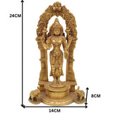 Handcrafted Brass Mahalakshmi Idol with Prabhavali | Lakshmi Devi, Shri, Kamala, Padma, Ashta Lakshmi Murti for Pooja, Temple & Home Decor, Gold, 9.5 Inch, 1 Piece