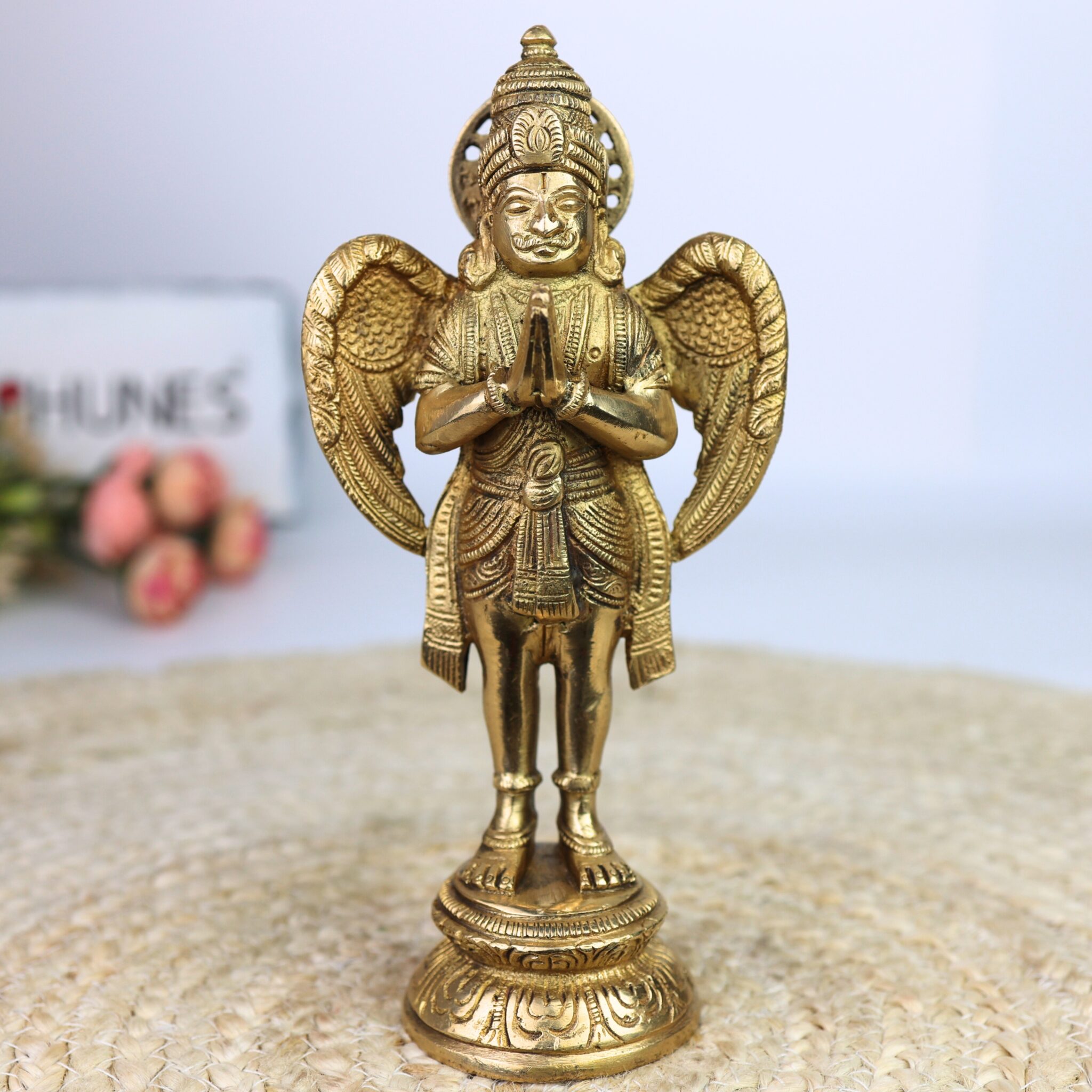 Brass Garuda Vahana Idol – Suparna Pakshiraja Vishnu Vahana Murti for Home Temple Pooja Decor