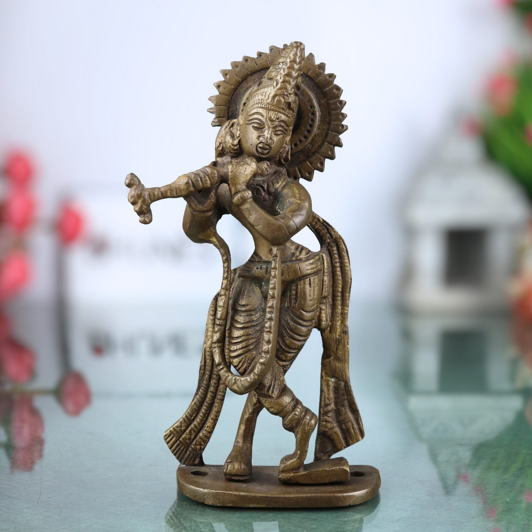 Brass Lord Krishna Idol | Bal Gopal, Govinda, Kanha, Murli Manohar, Shyamsundar, Banke Bihari Murti for Puja, Home Temple & Decor
