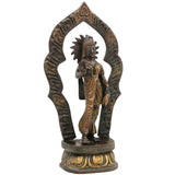 Handcrafted Brass Lakshmi Devi Idol with Prabhavali – Mahalakshmi | Kamala | Padmavati | Ashta Lakshmi | Shree Sculpture for Pooja, Home & Temple Decor, Multicolor, 5 Inch, 1 Piece