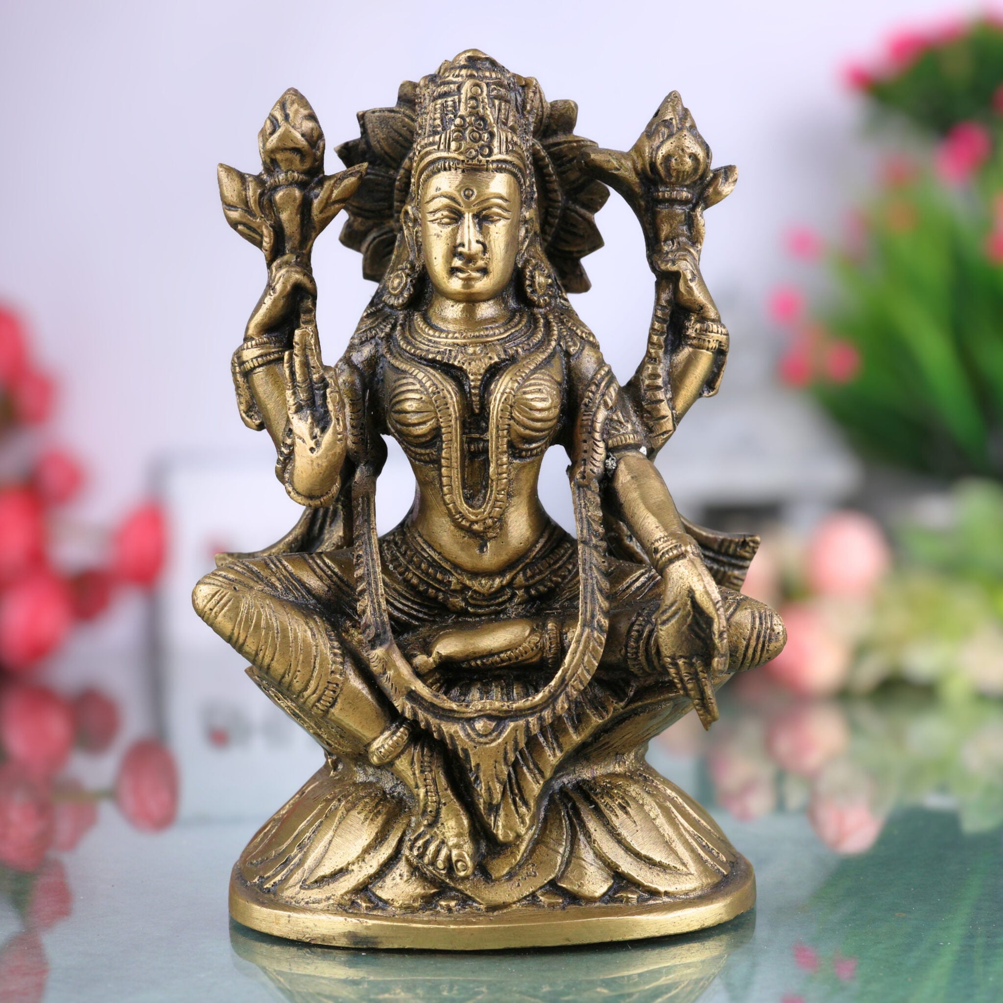 Handcrafted Brass Mahalakshmi Idol – Shri Laxmi | Gajalakshmi | Padmavati | Ashta Lakshmi Murti for Pooja, Home Temple & Gift