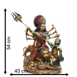 Brass Mahishasura Mardini Idol | Simhavahini Durga Devi Murti for Home Temple, Navratri Puja & Decor,Multicolor, 21.5 Inch, 1 Piece