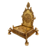 Brass Pooja Chowki with Prabhavali, Handcrafted Singhasan Peetha for God Idol, Mandir Bajot, Temple Stand, Gold, 8 Inch, 1 Piece