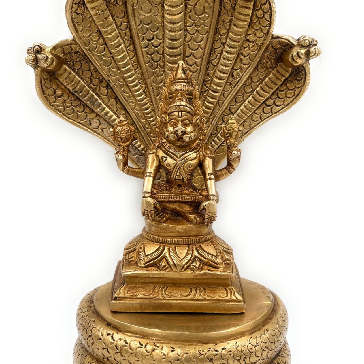 Brass Narasimha Swamy Statue, Narasingha Idols For Pooja Home Decor, Narasingh On Sheshnag Shinghashan
