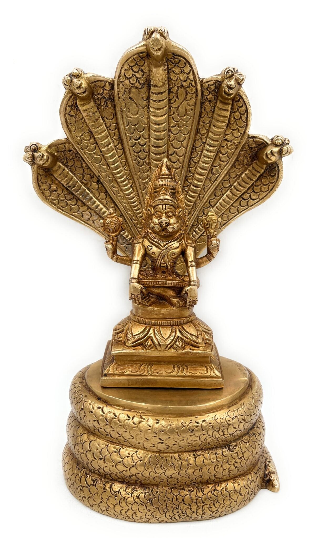 Brass Narasimha Swamy Statue, Narasingha Idols For Pooja Home Decor, Narasingh On Sheshnag Shinghashan