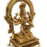 Handmade Brass Mariamman Idol, Mariyamma Devi Murti, Muthu Mariamman Statue, Samayapuram Amman Peetal Pital Vigraham for Puja Decor,Gold, 9 Inch, 1 Piece