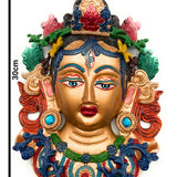 Hand Painted Brass Tara Face Idol, Tibetan Arya Tara Devi Drolma Mask, Pitala Durga Face Wall Hanging, 12 Inch, 1 Piece