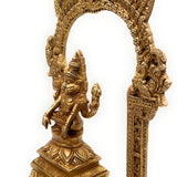 Bhunes Brass Narasimha Swamy Silai, Narasingha Idols For Pooja Home Decor, Narasingh On Lotus Chowki With Temple Shaped Prabhavali,Gold, 10.5 Inch, 1 Piece