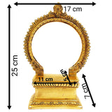 Brass Chowki with Prabhavali | Temple Singhasan Peetha for Idols | Pooja Bajot Deity Stand with Arch, Gold, 10 Inch, 1 Piece