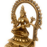 Brass Saraswati Idol, Handcrafted Sharada Vagdevi Bharati Statue, Veenapani Kalaimagal Vidyadayini Pital Murti for Pooja, Temple & Home Decor,Gold, 8 Inch, 1 Piece