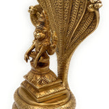 Bhunes Brass Narasimha Swamy Statue, Narasingha Idols For Pooja Home Decor, Narasingh On Sheshnag Shinghashan,Gold, 10.5 Inch, 1 Piece