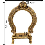 Brass Chowki with Prabhavali – Temple Deity Stand Singhasan Bajot for Idol | Peetha with Arch for Puja Mandir, Poja Aasan for God, Brass Deity Platform, Gold, 14.5 Inch, 1 Piece