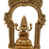 Brass Narasimha Swamy Silai, Narasingha Idols For Pooja Home Decor, Narasingh On Lotus Chowki With Temple Shaped Prabhavali