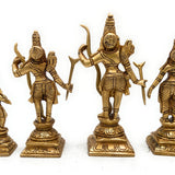 Brass Ram Darbar Idol, Peetal Shri Ram Parivar Murti with Sita Lakshman Hanuman, Pital Ram Sita Hanuman Statue, Gold, 5.5 Inch, 1 Piece