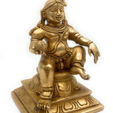 Brass Ladoo Gopal Idol | Bal Krishna Murti | Makhan Chor Navneet Chora Nandalala Statue for Pooja, Temple & Home Decor, Gold, 6.5 Inch, 1 Piece