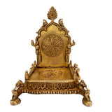 Brass Pooja Chowki with Prabhavali, Handcrafted Singhasan Peetha for God Idol, Mandir Bajot, Temple Stand, Gold, 8 Inch, 1 Piece