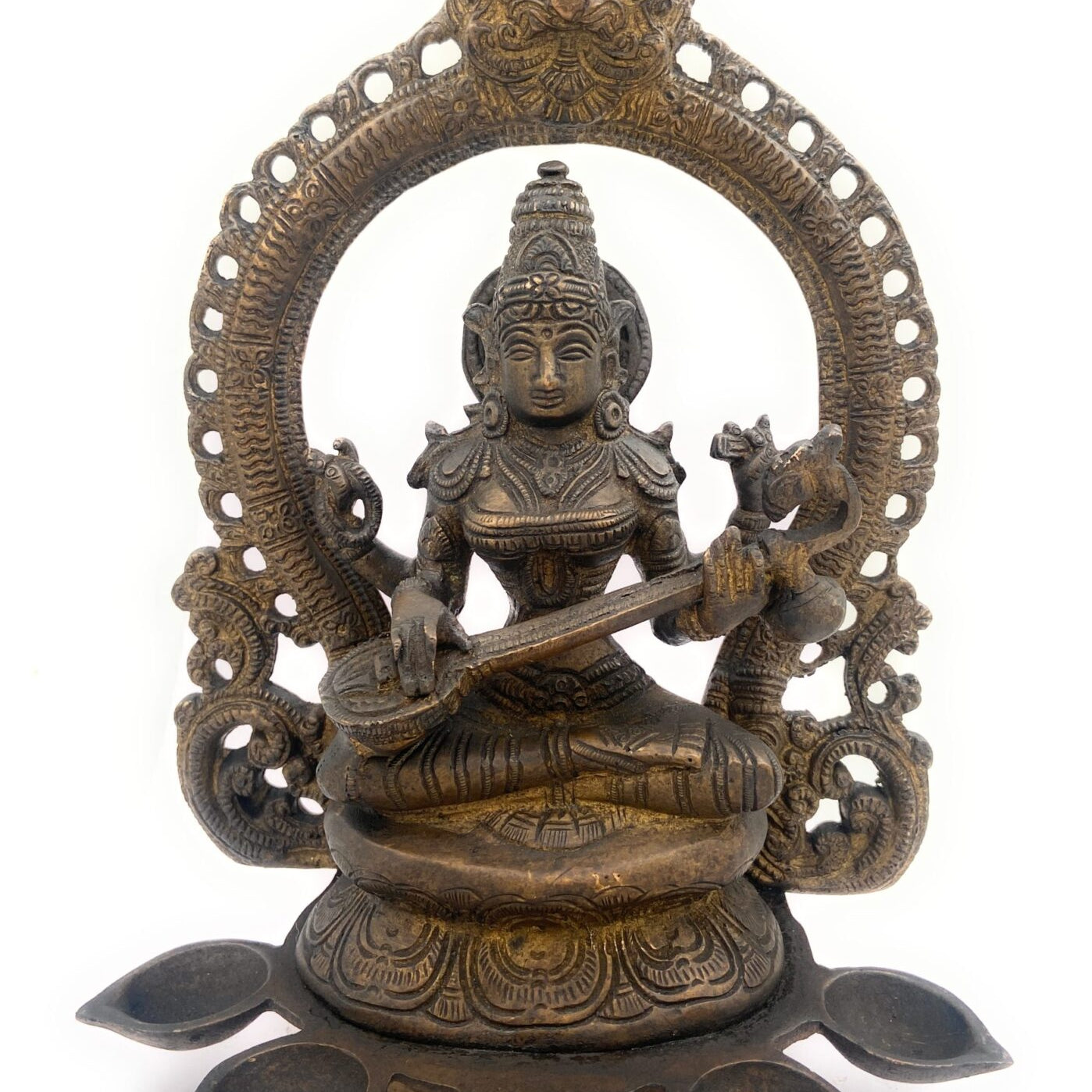 Brass Goddess Saraswati Idol, Sarasvati Murti, Vidya Devi, Saraswathi Vigraha For Puja And Home Decor