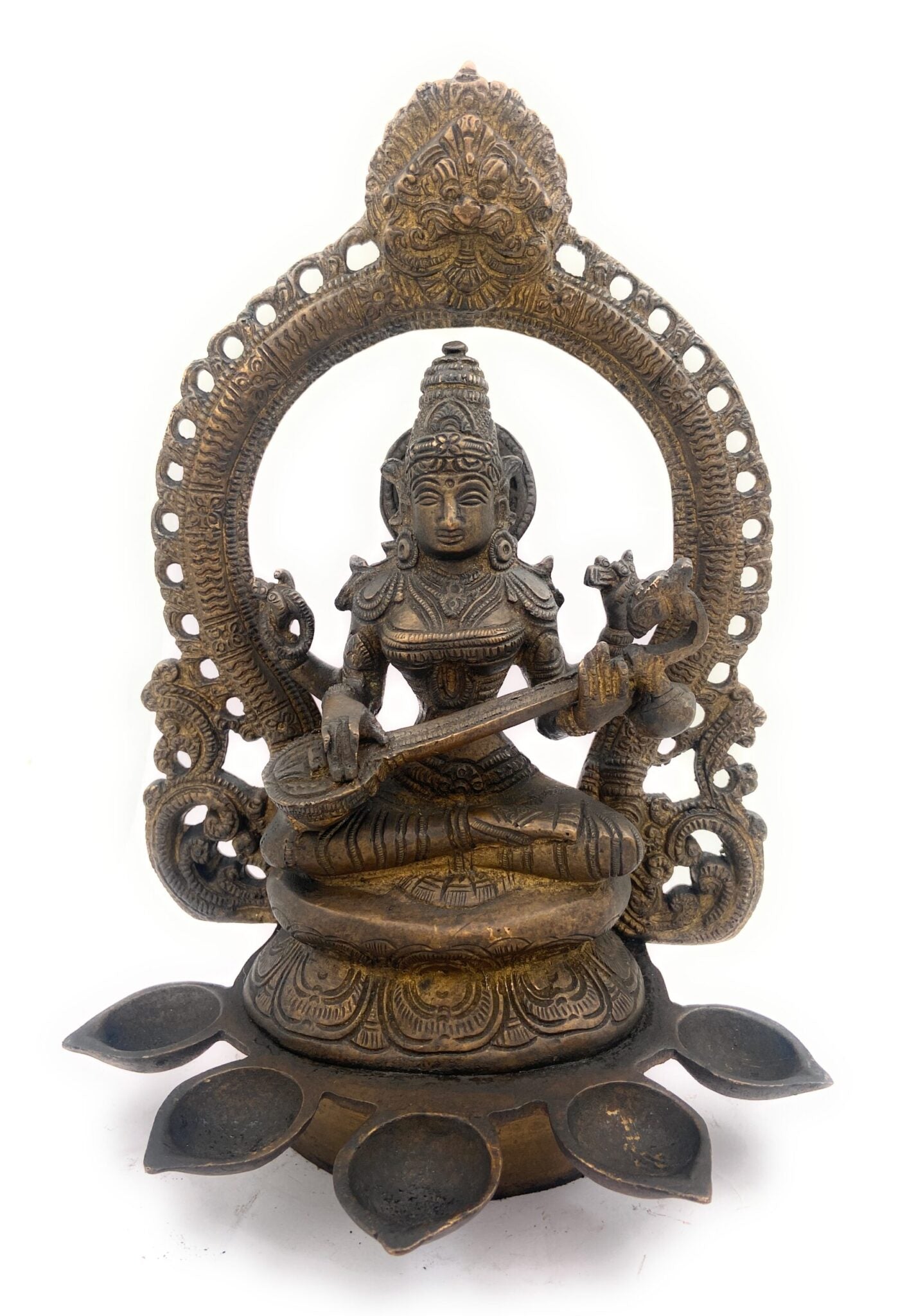 Brass Goddess Saraswati Idol, Sarasvati Murti, Vidya Devi, Saraswathi Vigraha For Puja And Home Decor