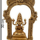 Bhunes Brass Narasimha Swamy Silai, Narasingha Idols For Pooja Home Decor, Narasingh On Lotus Chowki With Temple Shaped Prabhavali,Gold, 10.5 Inch, 1 Piece