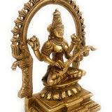 Brass Saraswati Idol, Handcrafted Sharada Vagdevi Bharati Statue, Veenapani Kalaimagal Vidyadayini Pital Murti for Pooja, Temple & Home Decor,Gold, 8 Inch, 1 Piece