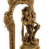 Handcrafted Brass Durga Devi Idol on Lotus Chowki with Temple Prabhavali – Mahishasuramardini | Adi Shakti | Pital Durgadevi Murti for Home Temple & Navratri Puja,Gold, 10.5 Inch, 1 Piece